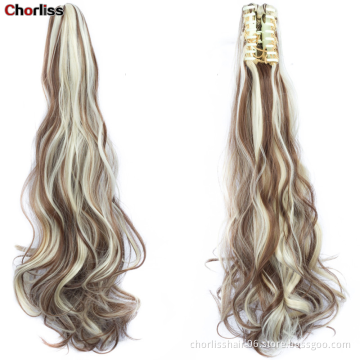 Wholesale Grey Curl Natural Wave Claw-Clip Drawstring Ponytail Extension Hairpiece Synthetic Hair Ponytails For Women Girl